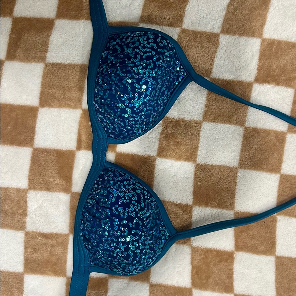 Blue Green Sequin Bikini Top Size B
